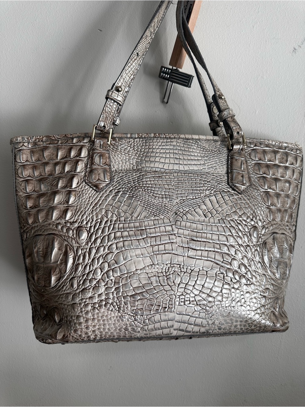 Brahmin Silver Croc-Embossed Tote with Tassel Charm - Picture 5 of 8
